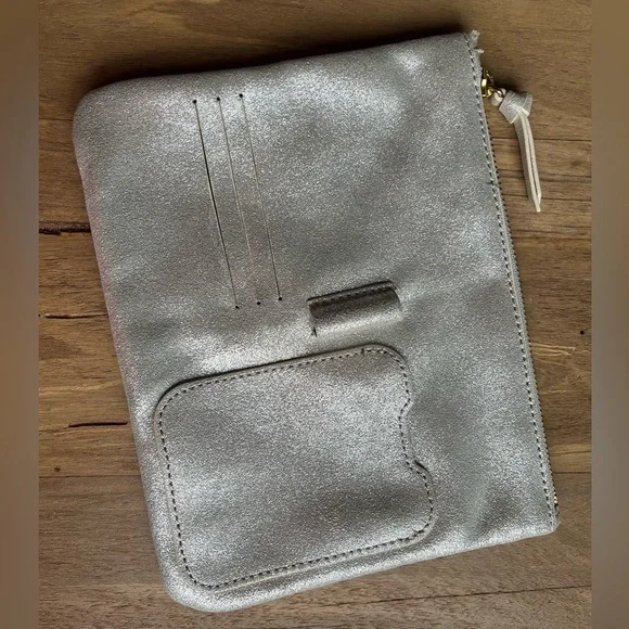 Anthropologie Leather Organizer Pouch Silver Glitter - Picture 4 of 15